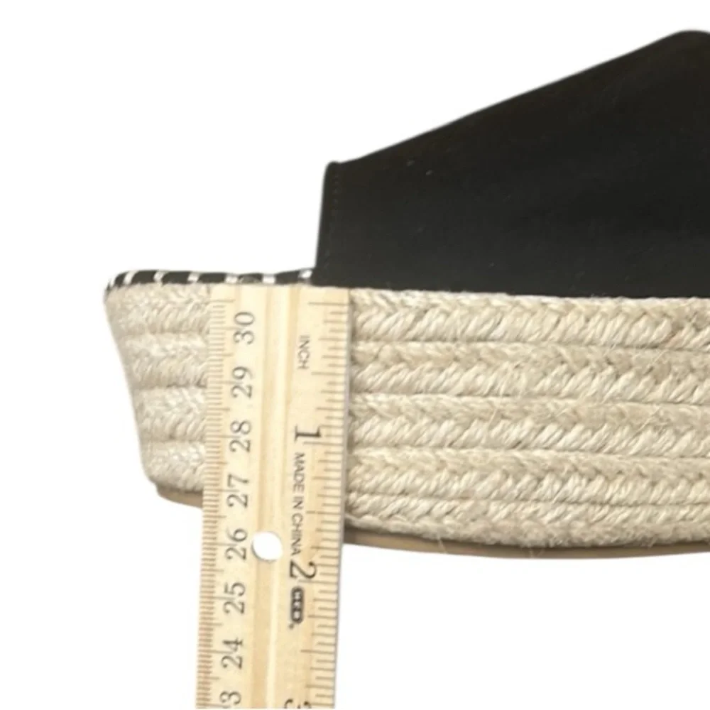 Bamboo Platform Espadrille Slide Sandals Jute-Wrapped Wedge Black Size 10